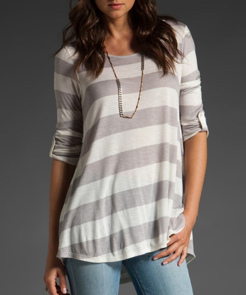 ELLA MOSS Penelope Striped Tunic T-Shirt 1/4 Sleeve Scoop Neck Blue White Size M